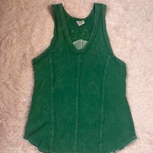 Green Distressed Raw Loungewear Athleisure Casual Athletic French Terry Tank